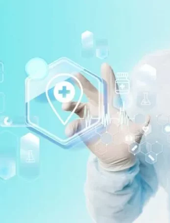 Illustration of a doctor holding a virtual sign indicates how to save money and streamline operations with AltuMED's Integrated Solutions {{brizy_dc_image_alt imageSrc=