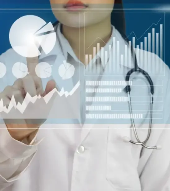 An illustration of a medical profesional analyzing some charts on the screen